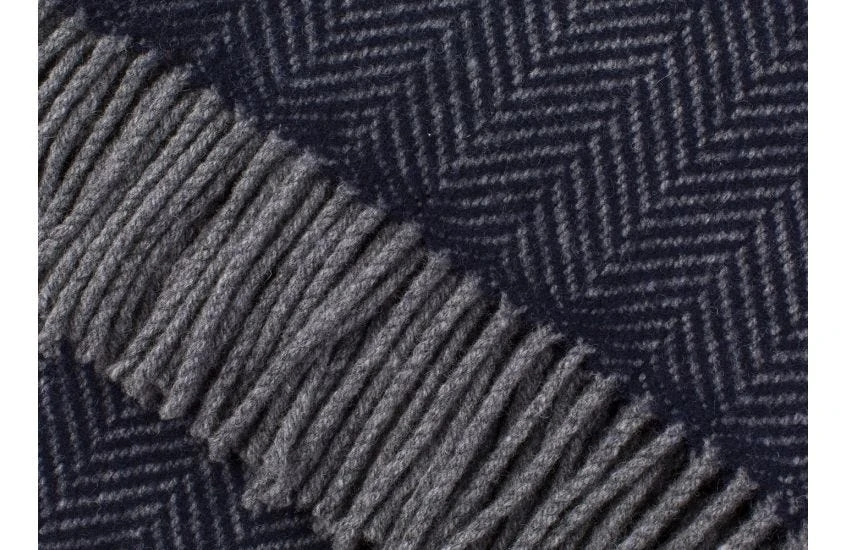 Merino & Cashmere Herringbone Throw Navy 136 X 180cm 4 Merino & Cashmere Herringbone Throw Navy 136 X 180cm - Image 4