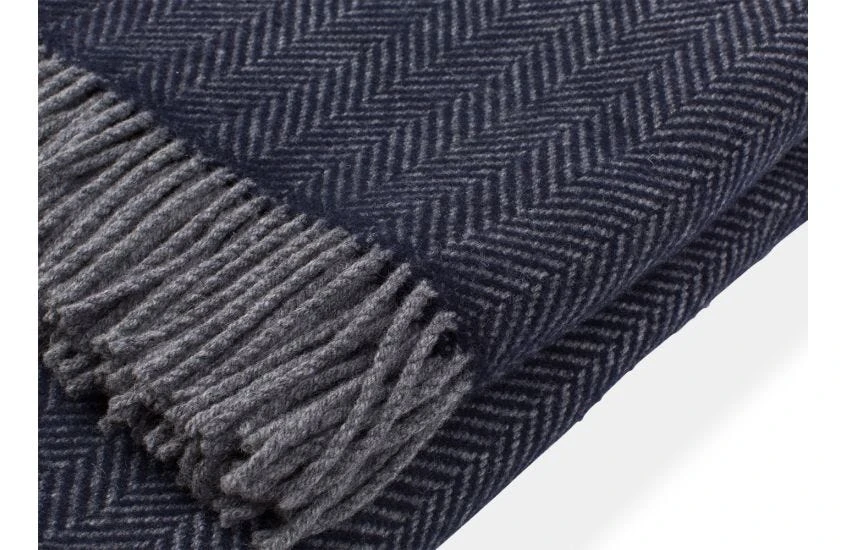 Merino & Cashmere Herringbone Throw Navy 136 X 180cm 5 Merino & Cashmere Herringbone Throw Navy 136 X 180cm - Image 5