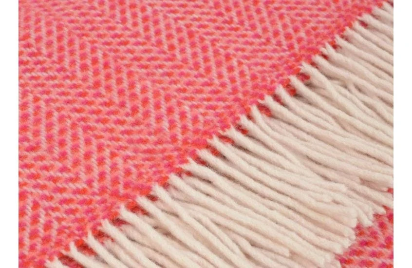 Merino & Cashmere Herringbone Throw Pink & Red 136 X 180cm 3 Merino & Cashmere Herringbone Throw Pink & Red 136 X 180cm - Image 3