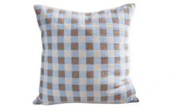 Poppy Merino Check Cushion Blue 50 X 50cm