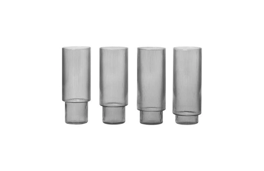 Ferm LIVING Ripple Smoked Grey Long Drink Glasses Set Of 4 2 Ferm LIVING Ripple Smoked Grey Long Drink Glasses Set Of 4 - Image 2