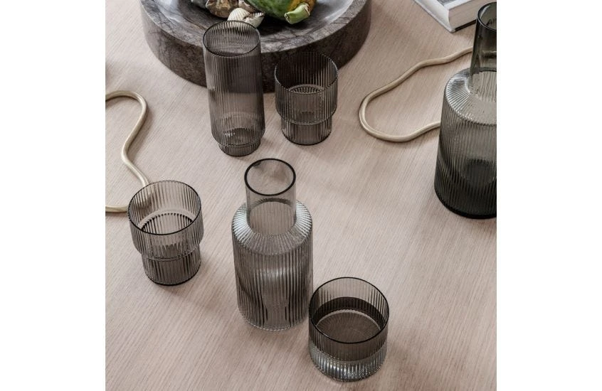Ferm LIVING Ripple Glassware Smoke Grey 2 Ferm LIVING Ripple Glassware Smoke Grey - Image 2