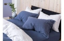 Washed Linen White Fitted Sheet King -Broste Copenhagen Shop washed linen blue lifestyle 2 2 6 1